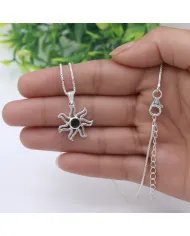 Black Onyx Sun Pendant - 925 Sterling Silver Solar Symbol Jewelry