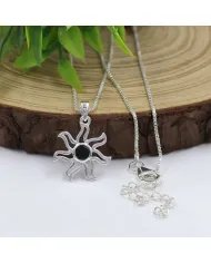 Black Onyx Sun Pendant - 925 Sterling Silver Solar Symbol Jewelry