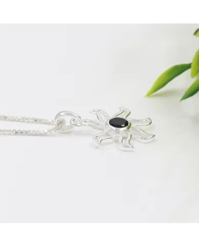 Black Onyx Sun Pendant - 925 Sterling Silver Solar Symbol Jewelry