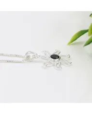 Black Onyx Sun Pendant - 925 Sterling Silver Solar Symbol Jewelry