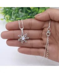 Rainbow Moonstone Sun Pendant - 925 Sterling Silver Solar Symbol Jewelry