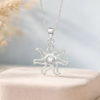 Moissanite Sun Pendant - 925 Sterling Silver Solar Symbol Jewelry
