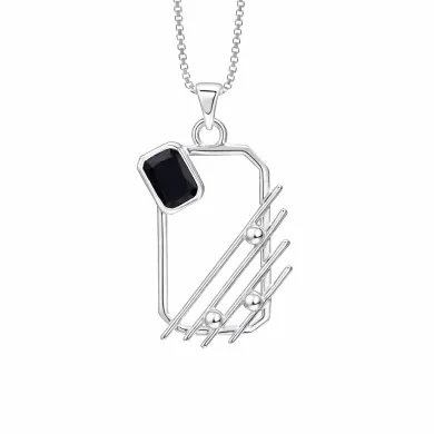 Black Onyx Abstract Frame Pendant - 925 Sterling Silver Modern Jewelry
