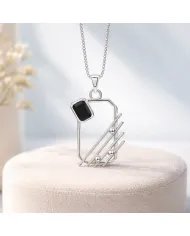 Black Onyx Abstract Frame Pendant - 925 Sterling Silver Modern Jewelry