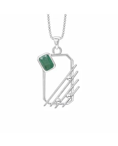 Emerald Abstract Frame Pendant - 925 Sterling Silver Modern Jewelry
