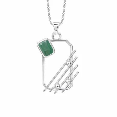 Emerald Abstract Frame Pendant - 925 Sterling Silver Modern Jewelry