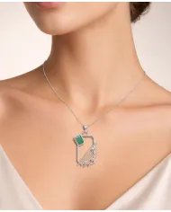 Emerald Abstract Frame Pendant - 925 Sterling Silver Modern Jewelry