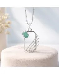 Emerald Abstract Frame Pendant - 925 Sterling Silver Modern Jewelry