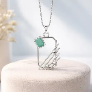 Emerald Abstract Frame Pendant - 925 Sterling Silver Modern Jewelry