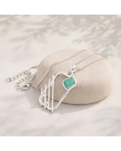 Emerald Abstract Frame Pendant - 925 Sterling Silver Modern Jewelry