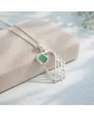 Emerald Abstract Frame Pendant - 925 Sterling Silver Modern Jewelry