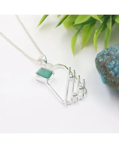 Emerald Abstract Frame Pendant - 925 Sterling Silver Modern Jewelry