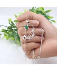 Emerald Abstract Frame Pendant - 925 Sterling Silver Modern Jewelry