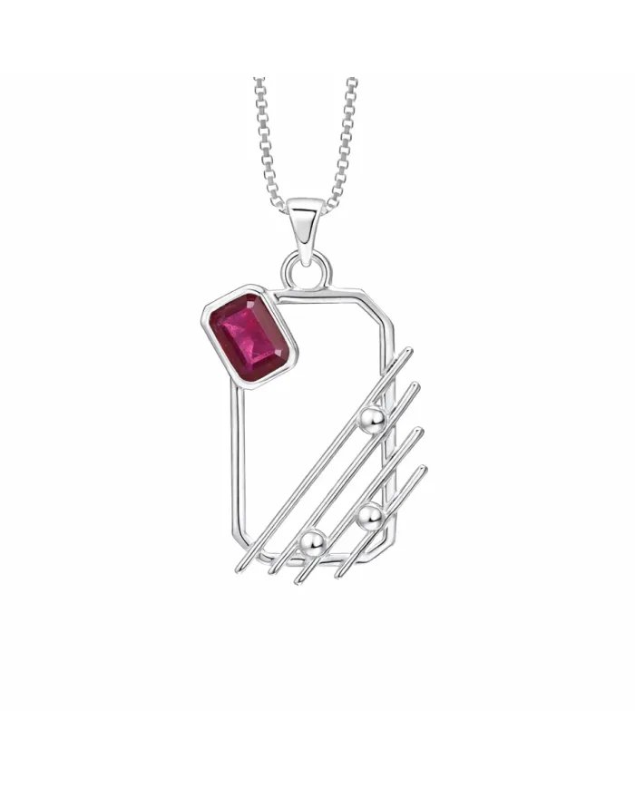 Ruby Abstract Frame Pendant - 925 Sterling Silver Modern Jewelry