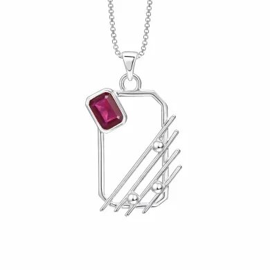 Ruby Abstract Frame Pendant - 925 Sterling Silver Modern Jewelry