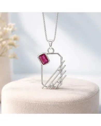Ruby Abstract Frame Pendant - 925 Sterling Silver Modern Jewelry