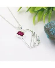 Ruby Abstract Frame Pendant - 925 Sterling Silver Modern Jewelry