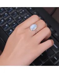 Rainbow Moonstone Ring - 925 Sterling Silver Oval Gemstone Jewelry