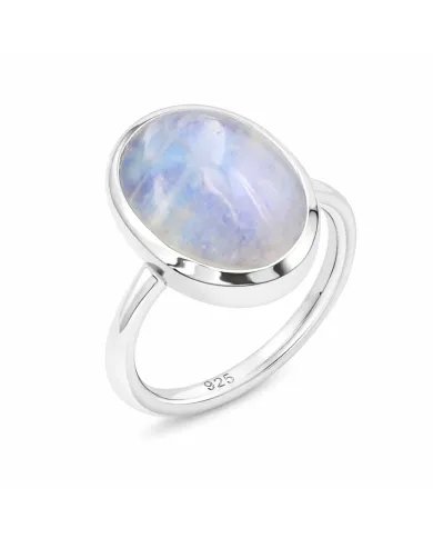 Rainbow Moonstone Ring - 925 Sterling Silver Oval Gemstone Jewelry