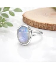 Rainbow Moonstone Ring - 925 Sterling Silver Oval Gemstone Jewelry