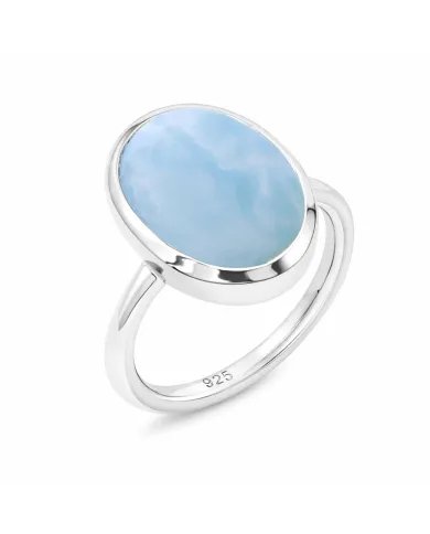 Natural Larimar Ring - 925 Sterling Silver Handmade Oval Shape Jewelry