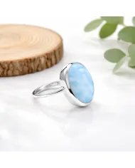 Natural Larimar Ring - 925 Sterling Silver Handmade Oval Shape Jewelry