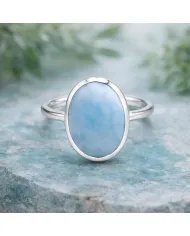 Natural Larimar Ring - 925 Sterling Silver Handmade Oval Shape Jewelry