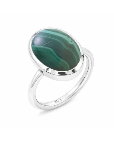Natural Malachite Ring - 925 Sterling Silver Oval Shape Gemstone Jewelry