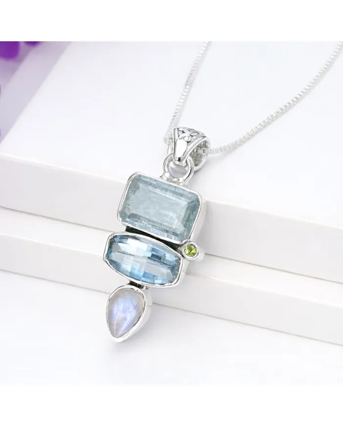 Multi Gemstone Pendant – 925 Sterling Silver Handmade Gift for Her