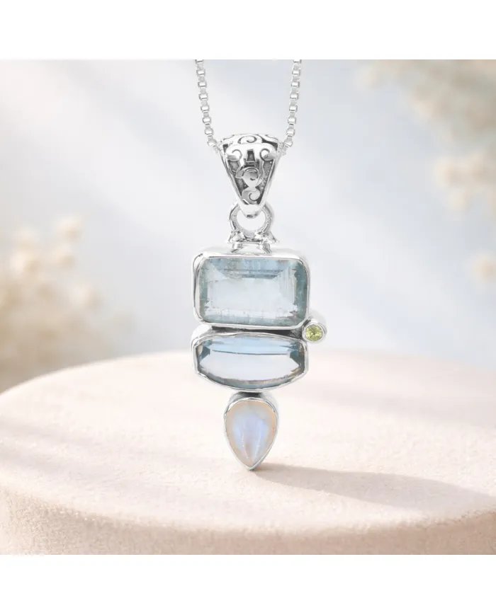 Multi Gemstone Pendant – 925 Sterling Silver Handmade Gift for Her