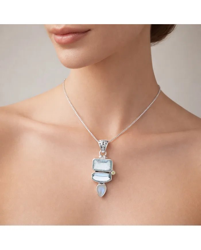 Multi Gemstone Pendant – 925 Sterling Silver Handmade Gift for Her