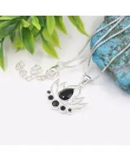 Black Onyx Lotus Charm Pendant – Handcrafted 925 Sterling Silver Jewelry