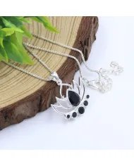 Black Onyx Lotus Charm Pendant – Handcrafted 925 Sterling Silver Jewelry
