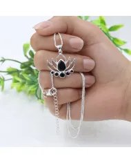 Black Onyx Lotus Charm Pendant – Handcrafted 925 Sterling Silver Jewelry