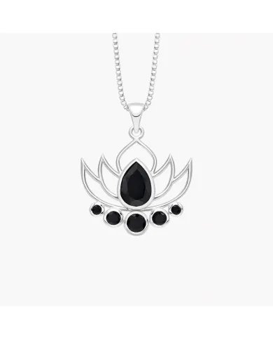 Black Onyx Lotus Charm Pendant – Handcrafted 925 Sterling Silver Jewelry