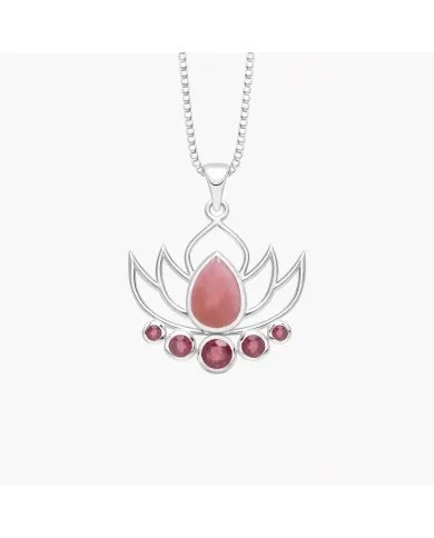 Pink Opal & Ruby Lotus Charm Pendant - Handcrafted 925 Sterling Silver