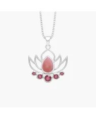 Pink Opal & Ruby Lotus Charm Pendant - Handcrafted 925 Sterling Silver