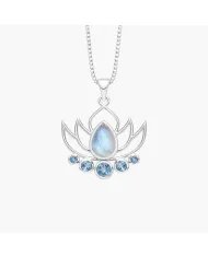 Pink Opal & Ruby Lotus Charm Pendant - Handcrafted 925 Sterling Silver