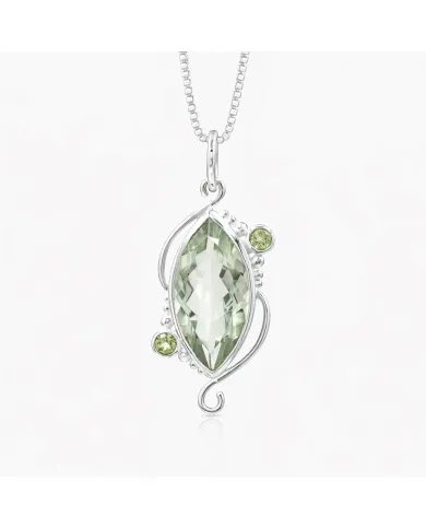 Green Amethyst & Peridot Pendant - 925 Sterling Silver Vintage Jewelry