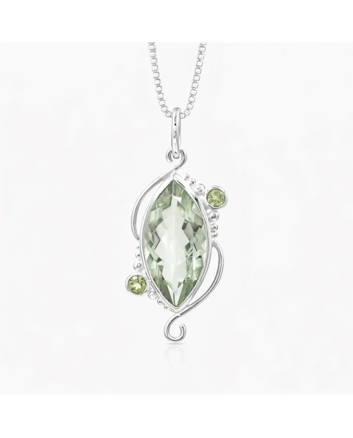 Green Amethyst & Peridot Pendant - 925 Sterling Silver Vintage Jewelry