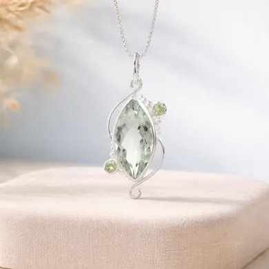 Green Amethyst & Peridot Pendant - 925 Sterling Silver Vintage Jewelry