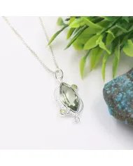 Green Amethyst & Peridot Pendant - 925 Sterling Silver Vintage Jewelry