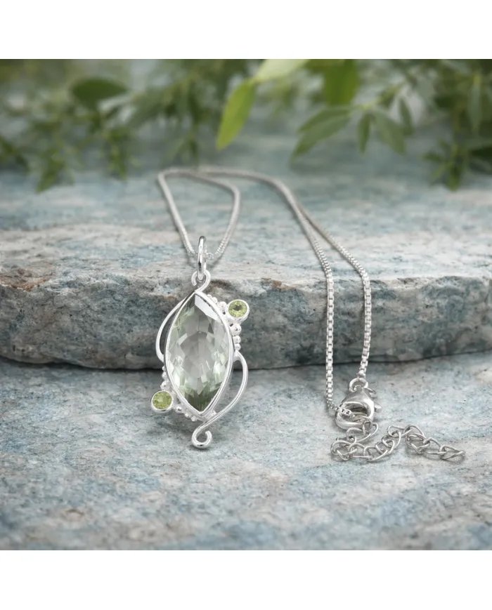 Green Amethyst & Peridot Pendant - 925 Sterling Silver Vintage Jewelry