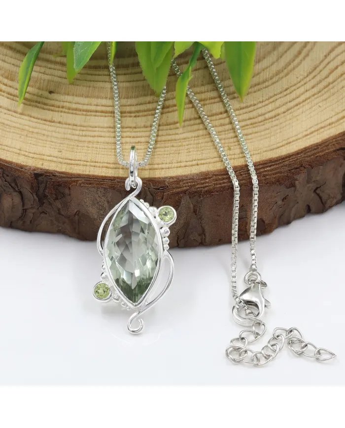 Green Amethyst & Peridot Pendant - 925 Sterling Silver Vintage Jewelry