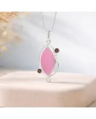 Pink Opal & Garnet Pendant - 925 Sterling Silver Vintage Jewelry