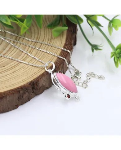 Pink Opal & Garnet Pendant - 925 Sterling Silver Vintage Jewelry