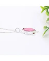 Pink Opal & Garnet Pendant - 925 Sterling Silver Vintage Jewelry