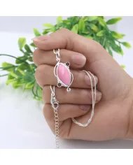 Pink Opal & Garnet Pendant - 925 Sterling Silver Vintage Jewelry