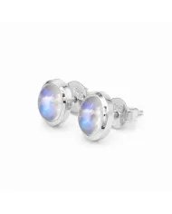 Rainbow Moonstone Studs - 925 Sterling Silver Oval Gemstone Jewelry