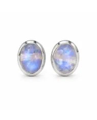 Rainbow Moonstone Studs - 925 Sterling Silver Oval Gemstone Jewelry